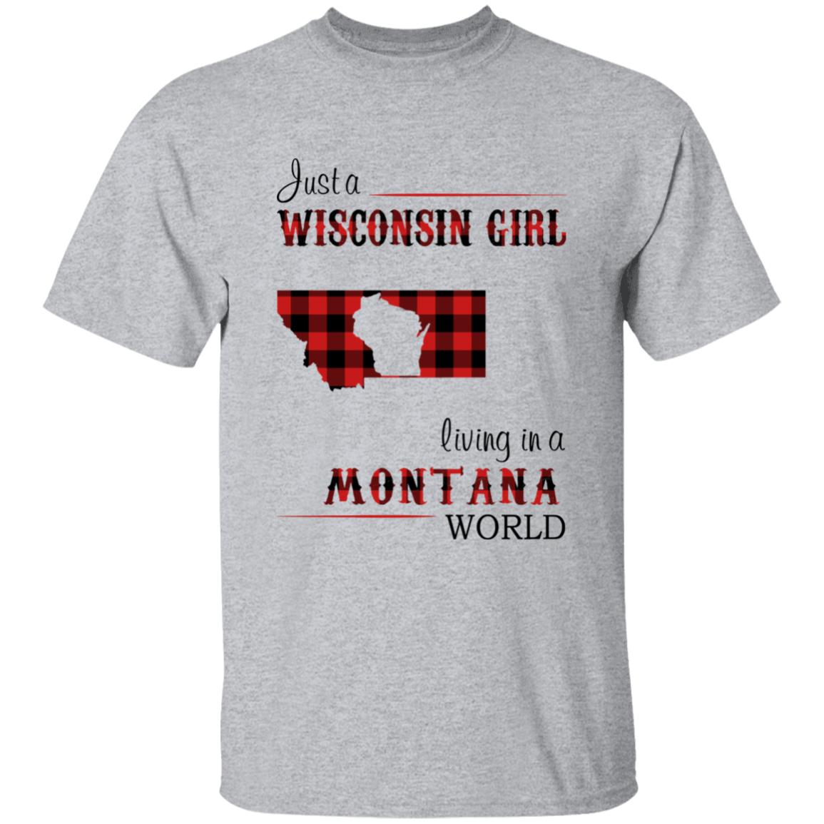 Just A Wisconsin Girl Living In A Montana World T-shirt - T-shirt Born Live Plaid Red Teezalo