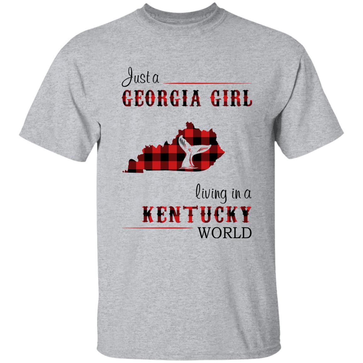 Just A Georgia Girl Living In A Kentucky World T-shirt - T-shirt Born Live Plaid Red Teezalo