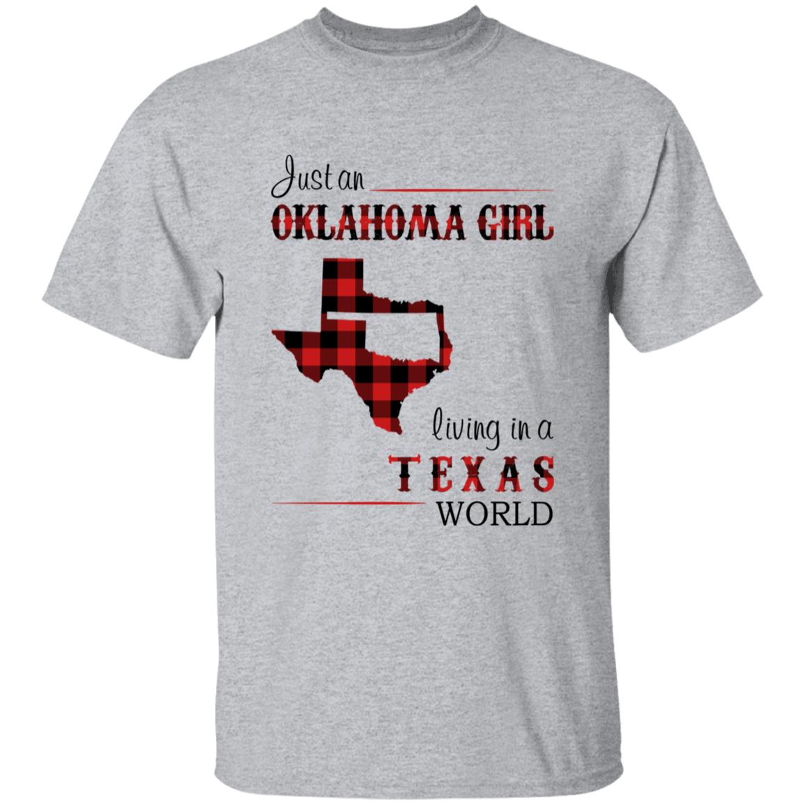 Just An Oklahoma Girl Living In A Texas World T-shirt - T-shirt Born Live Plaid Red Teezalo