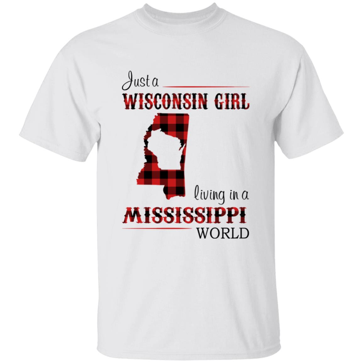 Just A Wisconsin Girl Living In An Mississippi World T-shirt - T-shirt Born Live Plaid Red Teezalo