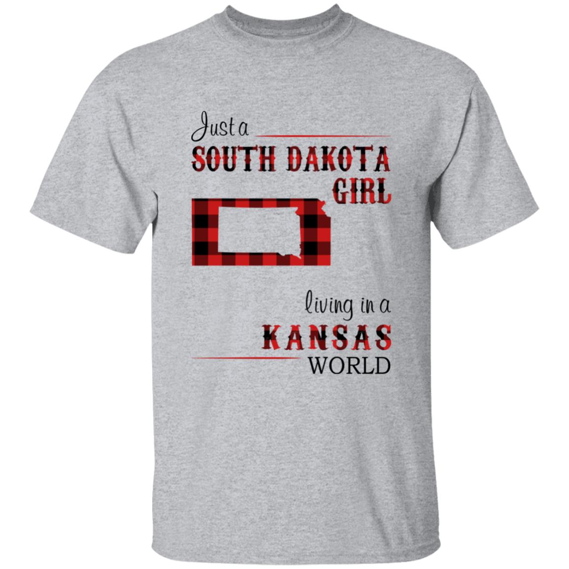 Just A South Dakota Girl Living In A Kansas World T-shirt - T-shirt Born Live Plaid Red Teezalo