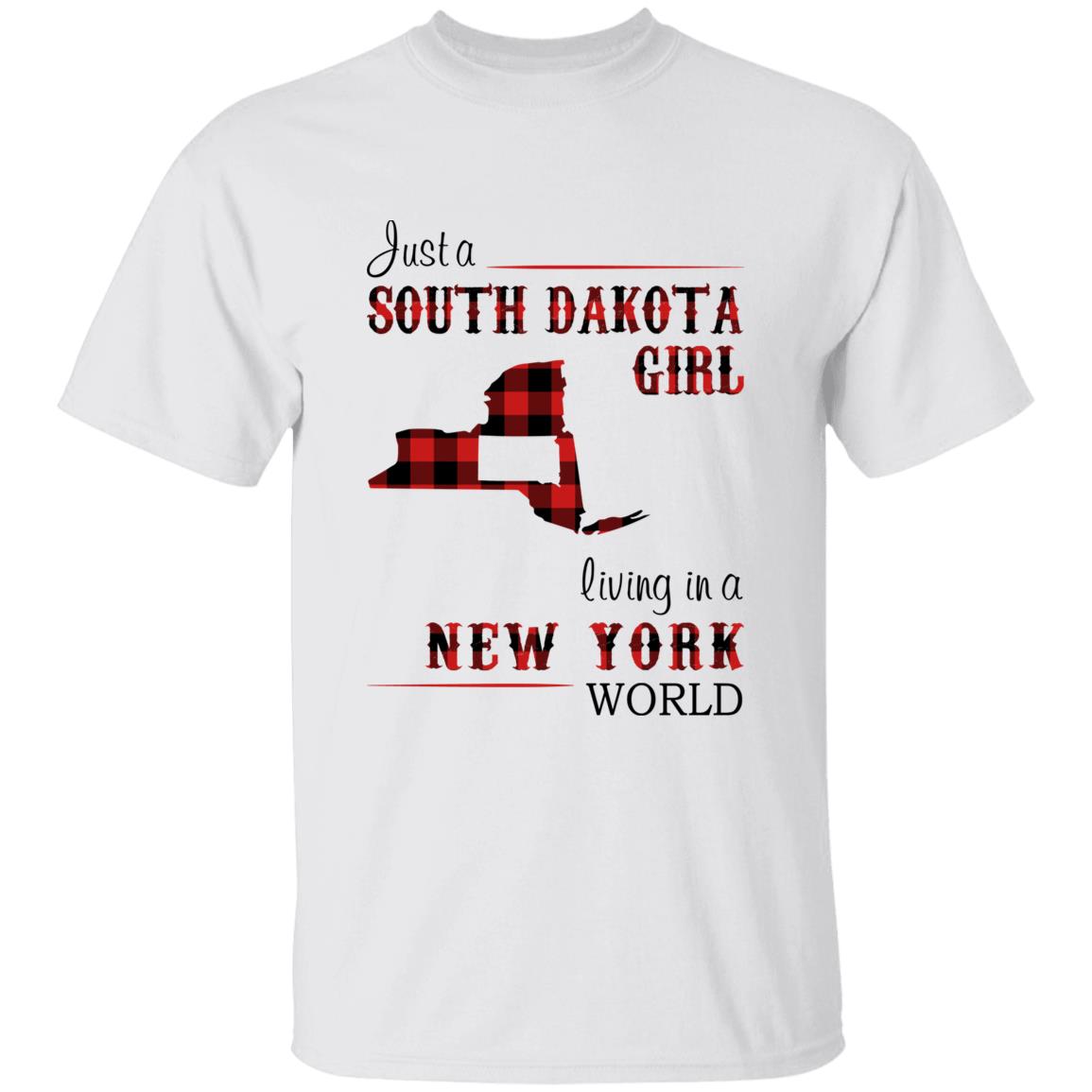 Just A South Dakota Girl Living In A New York World T-shirt - T-shirt Born Live Plaid Red Teezalo