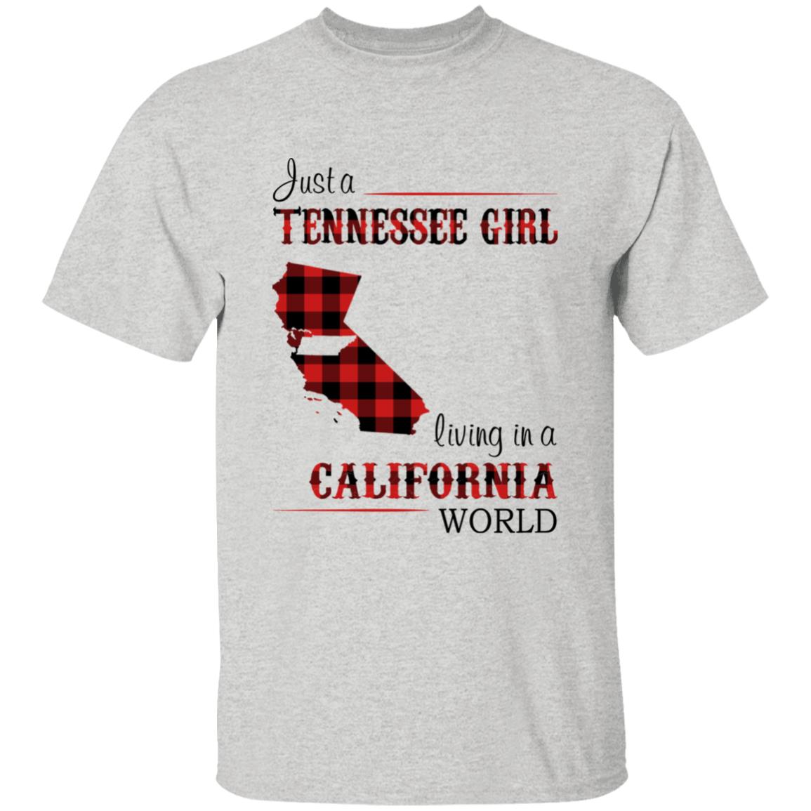 Just A Tennessee Girl Living In A California World T-shirt - T-shirt Born Live Plaid Red Teezalo