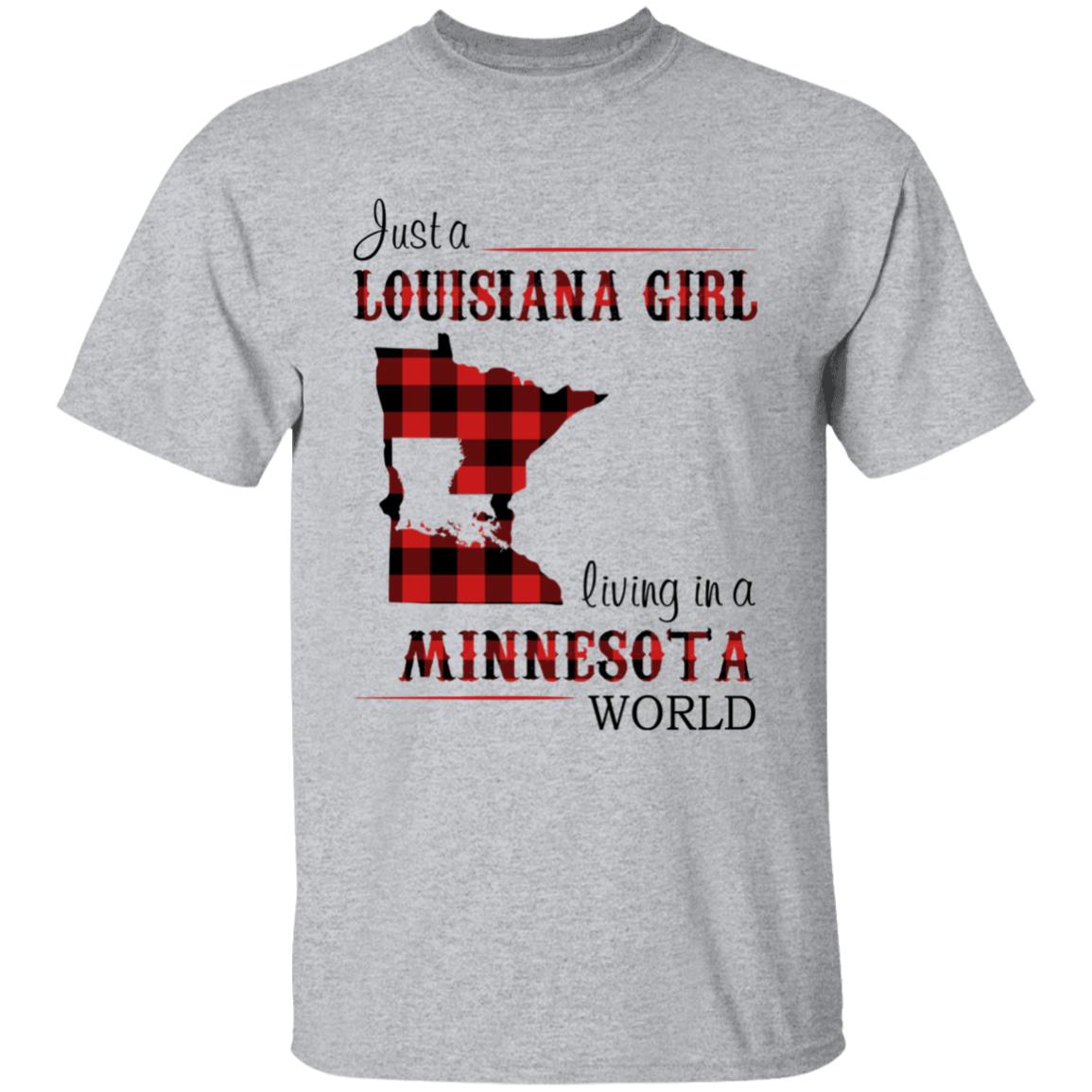 Just A Louisiana Girl Living In A Minnesota World T-shirt - T-shirt Born Live Plaid Red Teezalo