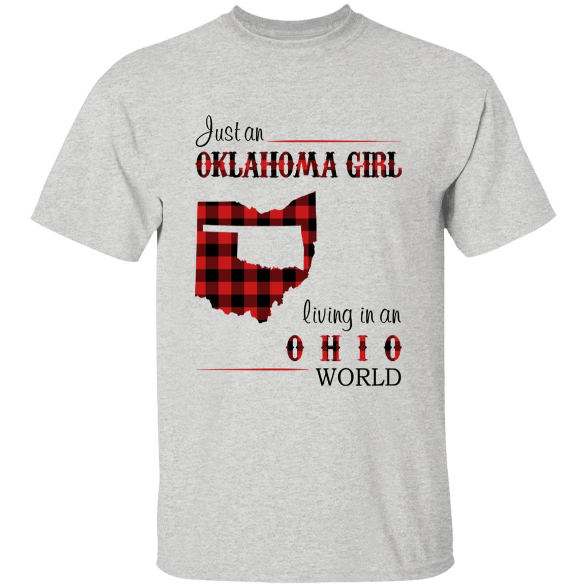 Just An Oklahoma Girl Living In An Ohio World T-shirt - T-shirt Born Live Plaid Red Teezalo