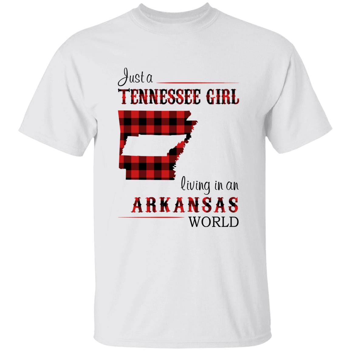 Just A Tennessee Girl Living In An Arkansas World T-shirt - T-shirt Born Live Plaid Red Teezalo