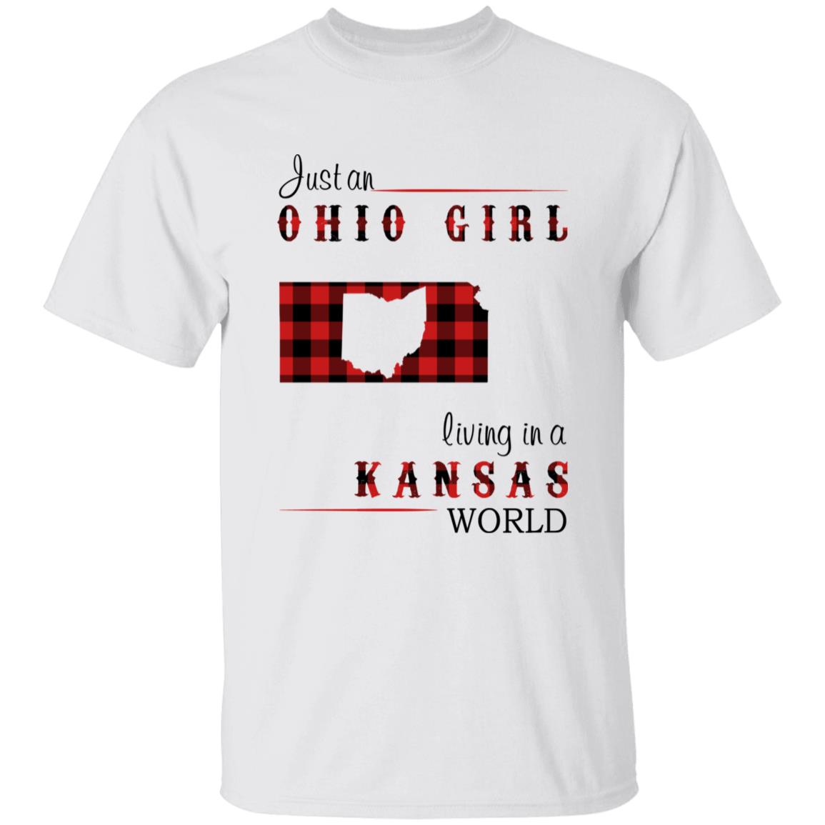 Just An Ohio Girl Living In A Kansas World T-shirt - T-shirt Born Live Plaid Red Teezalo