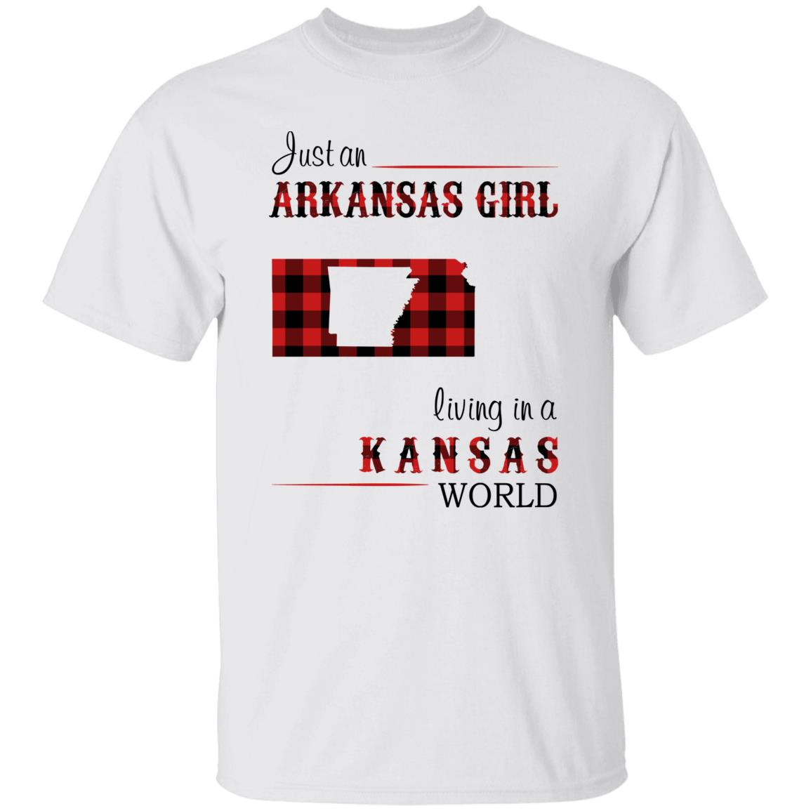 Just An Arkansas Girl Living In A Kansas World T-shirt - T-shirt Born Live Plaid Red Teezalo