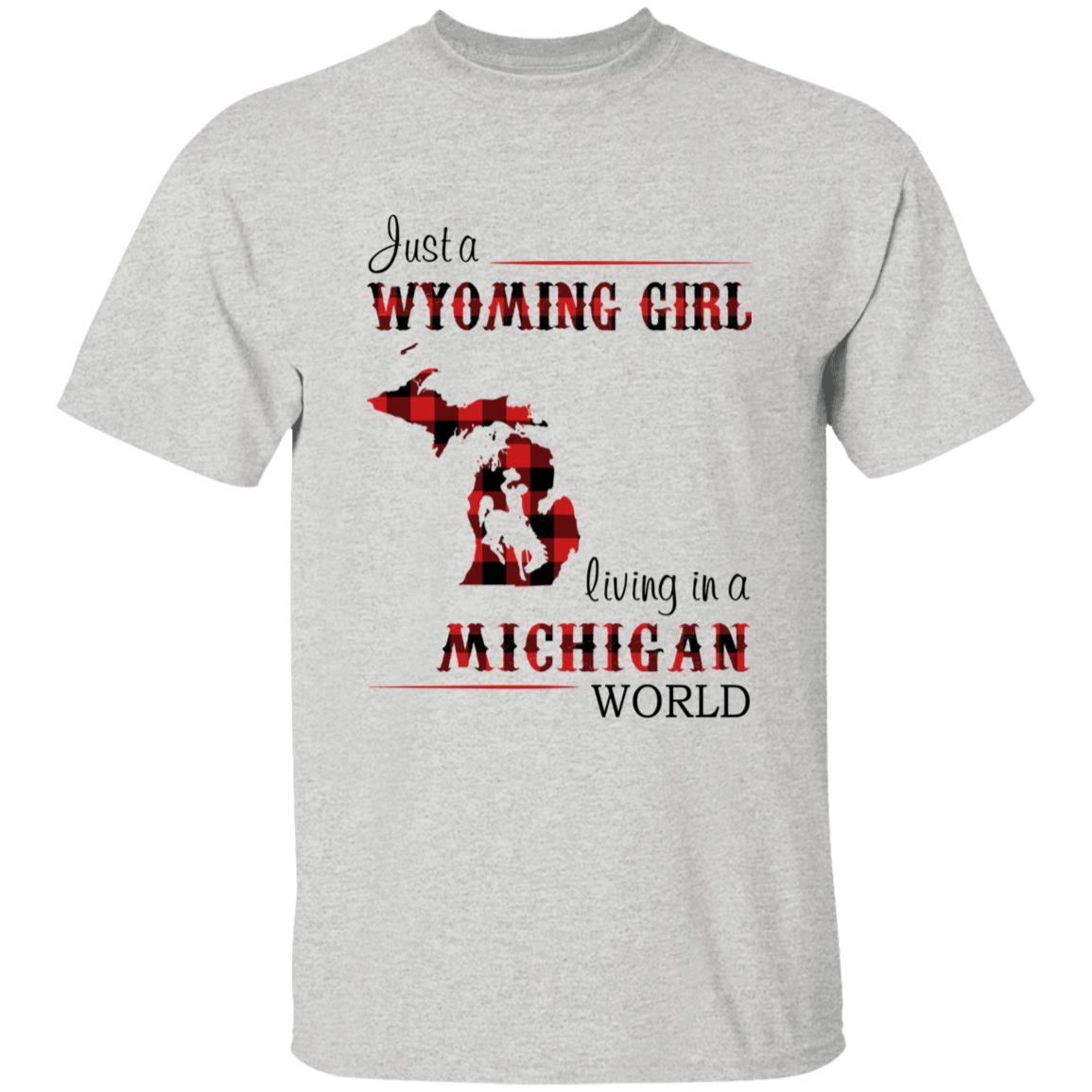 Just A Wyoming Girl Living In A Michigan World T-shirt - T-shirt Born Live Plaid Red Teezalo