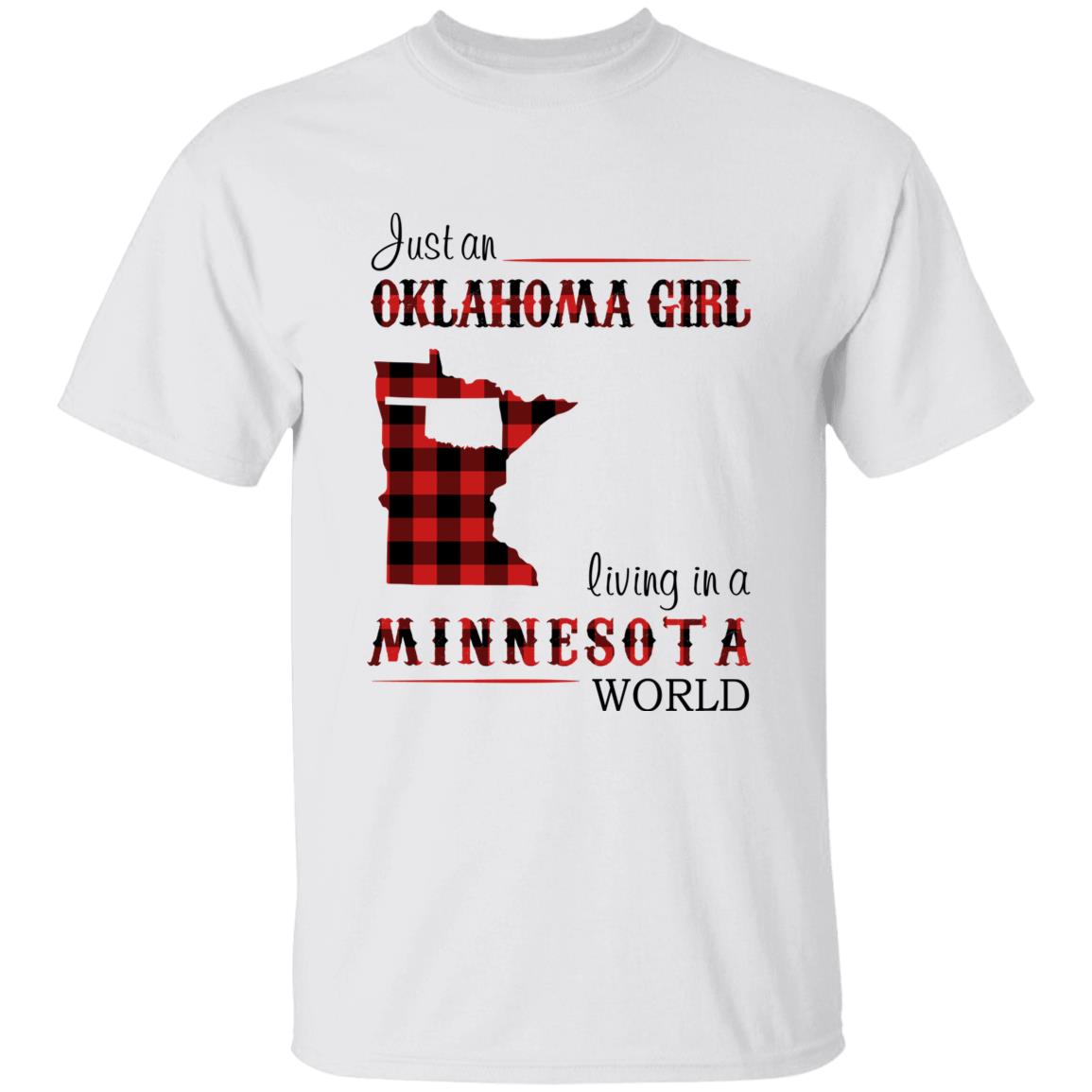 Just An Oklahoma Girl Living In A Minnesota World T-shirt - T-shirt Born Live Plaid Red Teezalo