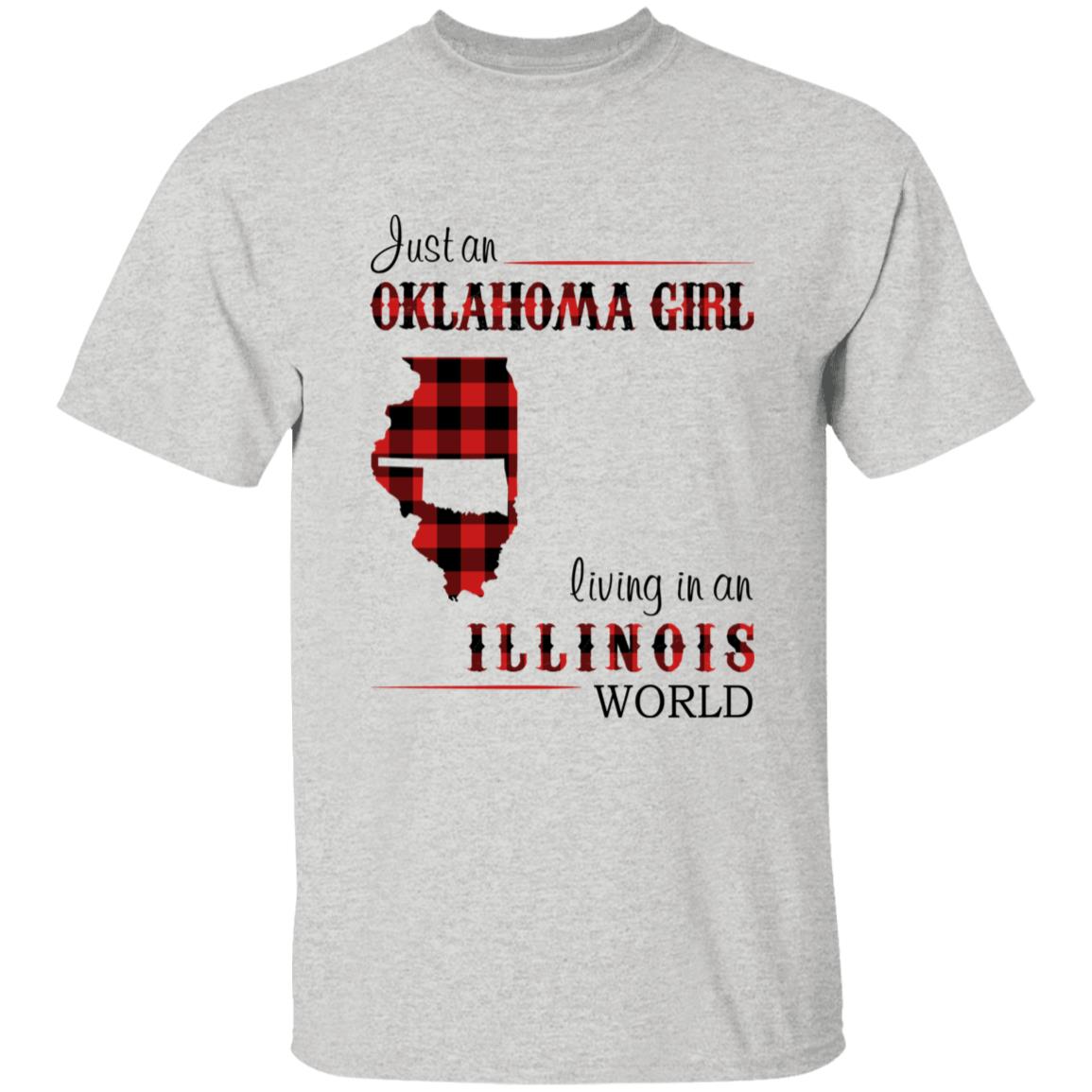 Just An Oklahoma Girl Living In An Illinois World T-shirt - T-shirt Born Live Plaid Red Teezalo