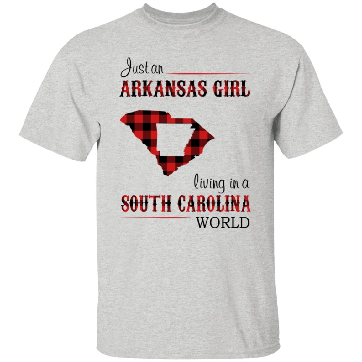 Just An Arkansas Girl Living In A South Carolina World T-shirt - T-shirt Born Live Plaid Red Teezalo