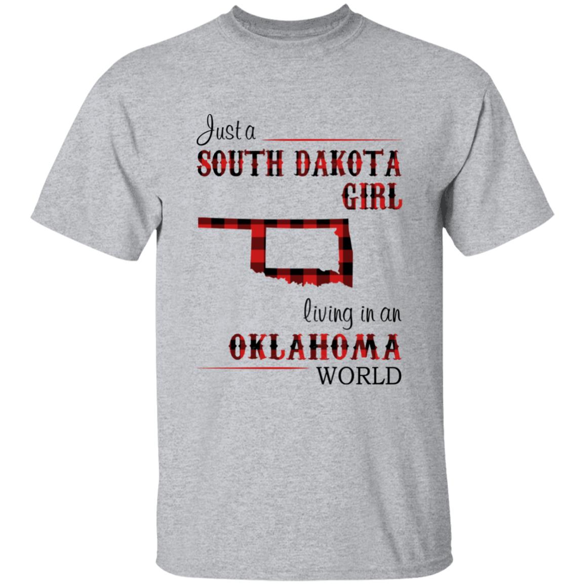 Just A South Dakota Girl Living In An Oklahoma World T-shirt - T-shirt Born Live Plaid Red Teezalo