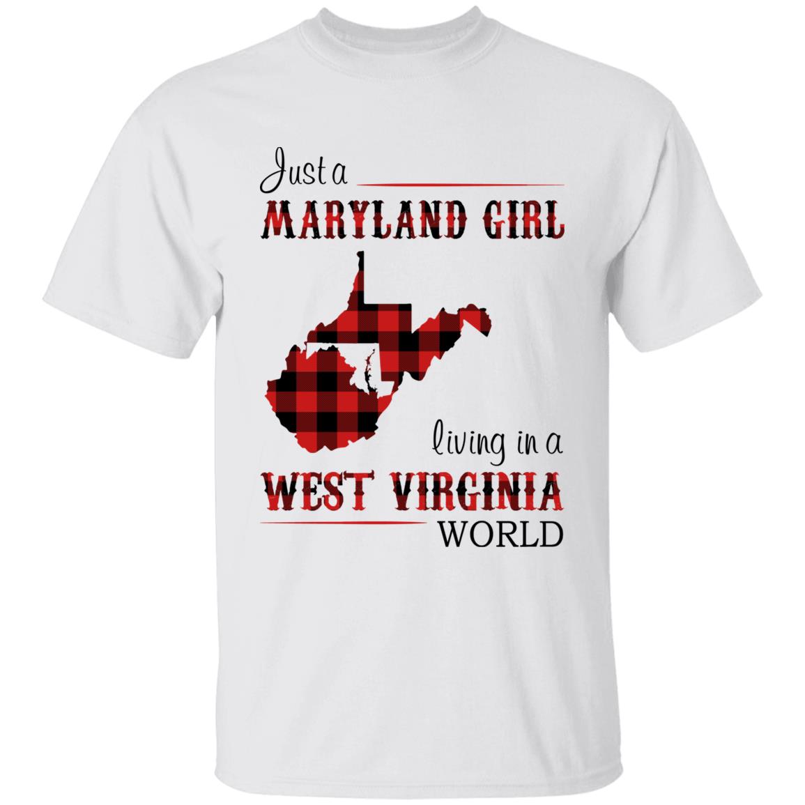 Just A Maryland Girl Living In A West Virginia World T-shirt - T-shirt Born Live Plaid Red Teezalo