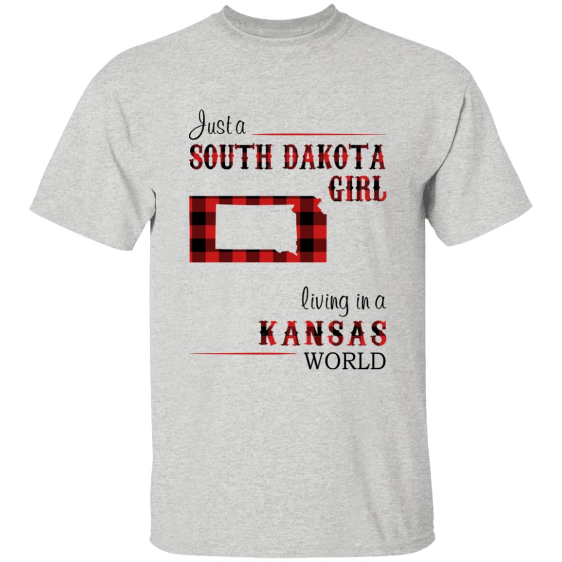 Just A South Dakota Girl Living In A Kansas World T-shirt - T-shirt Born Live Plaid Red Teezalo