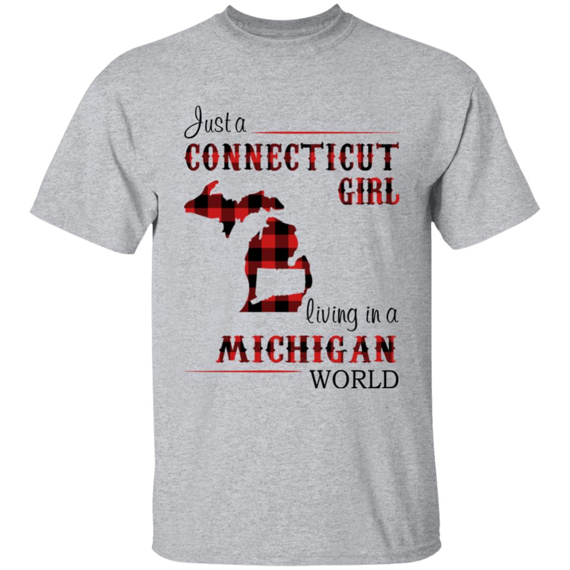 Just A Connecticut Girl Living In A Michigan World T-shirt - T-shirt Born Live Plaid Red Teezalo