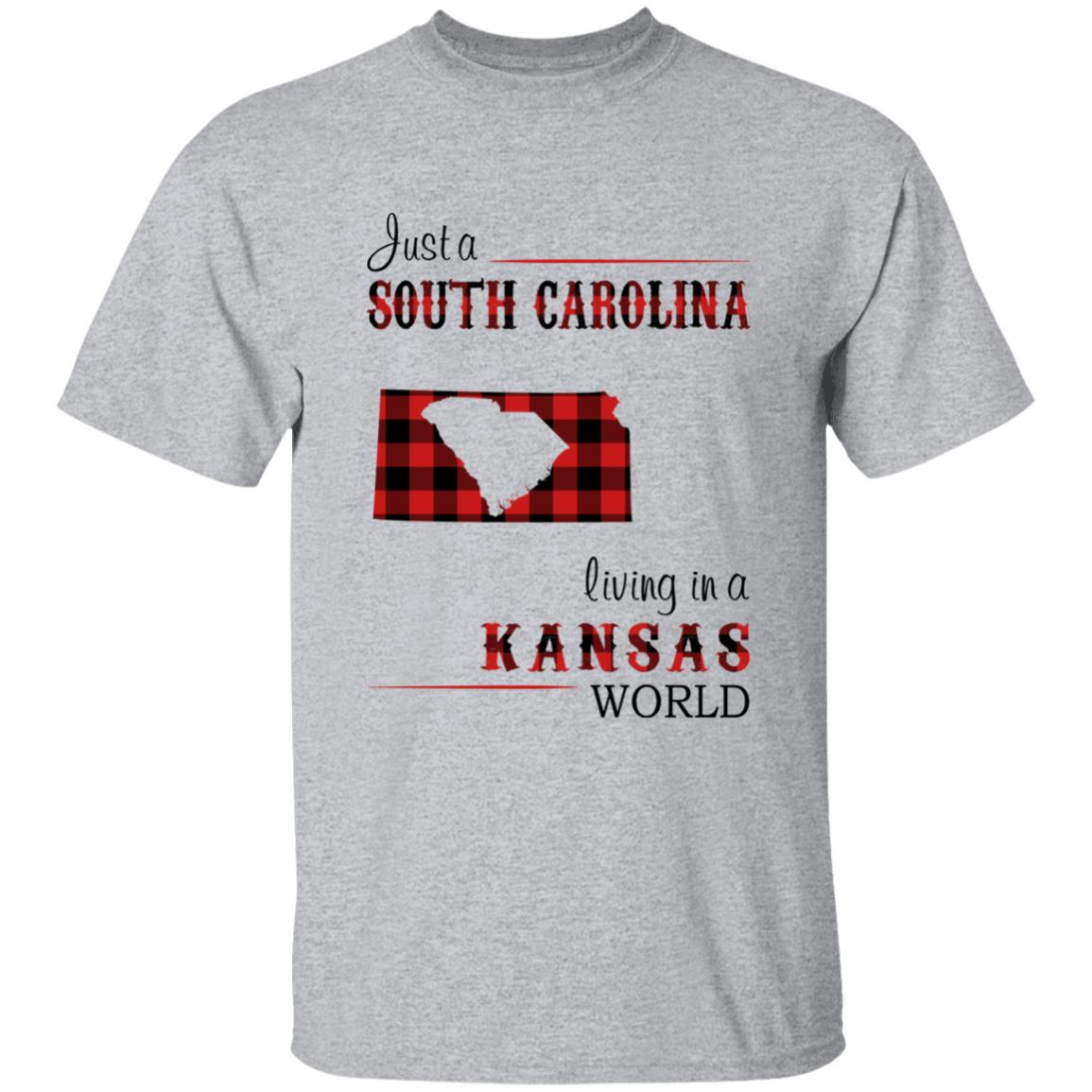 Just A South Carolina Girl Living In A Kansas World T-shirt - T-shirt Born Live Plaid Red Teezalo