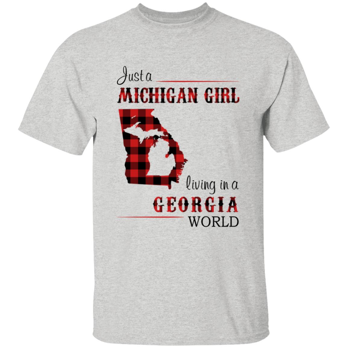 Just A Michigan Girl Living In A Georgia World T-shirt - T-shirt Born Live Plaid Red Teezalo