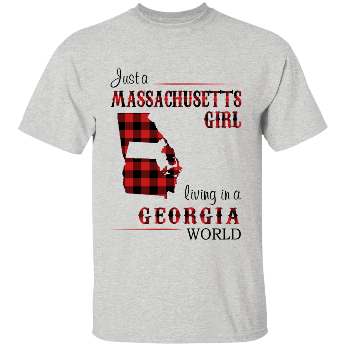 Just A Massachusetts Girl Living In A Georgia World T-shirt - T-shirt Born Live Plaid Red Teezalo