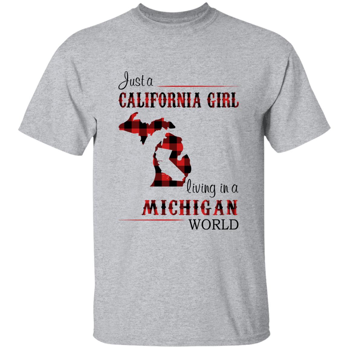 Just A California Girl Living In A Michigan World T-Shirt - T-shirt Born Live Plaid Red Teezalo