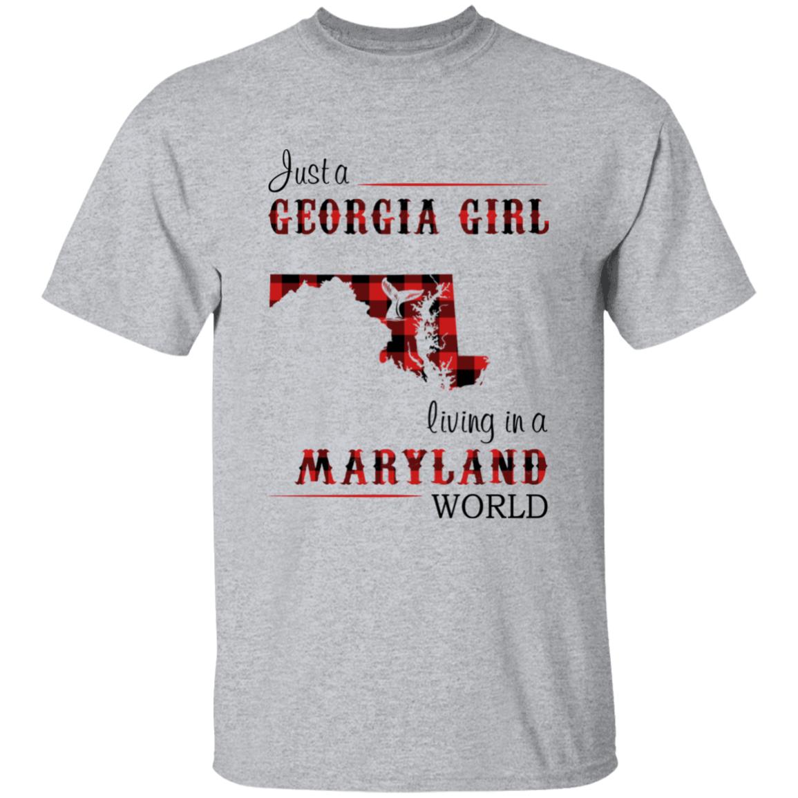 Just A Georgia Girl Living In A Maryland World T-shirt - T-shirt Born Live Plaid Red Teezalo