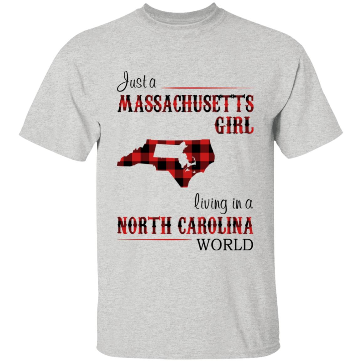 Just A Massachusetts Girl Living In A North Carolina World T-shirt - T-shirt Born Live Plaid Red Teezalo