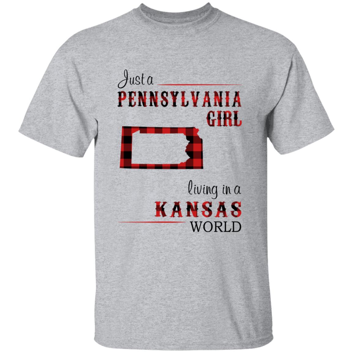 Just A Pennsylvania Girl Living In A Kansas World T-shirt - T-shirt Born Live Plaid Red Teezalo