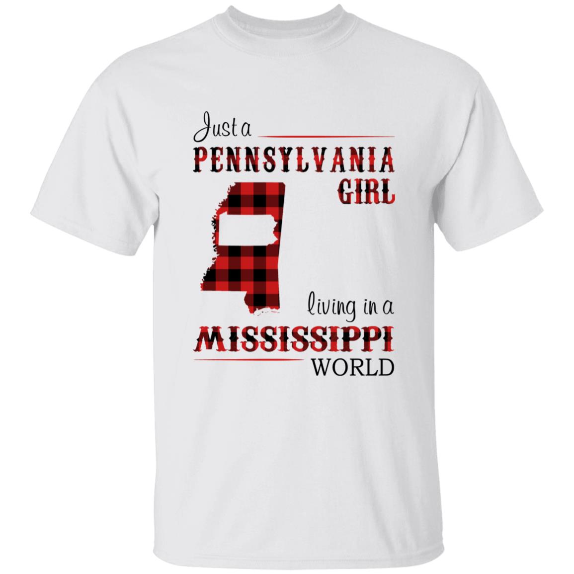 Just A Pennsylvania Girl Living In A Mississippi World T-shirt - T-shirt Born Live Plaid Red Teezalo