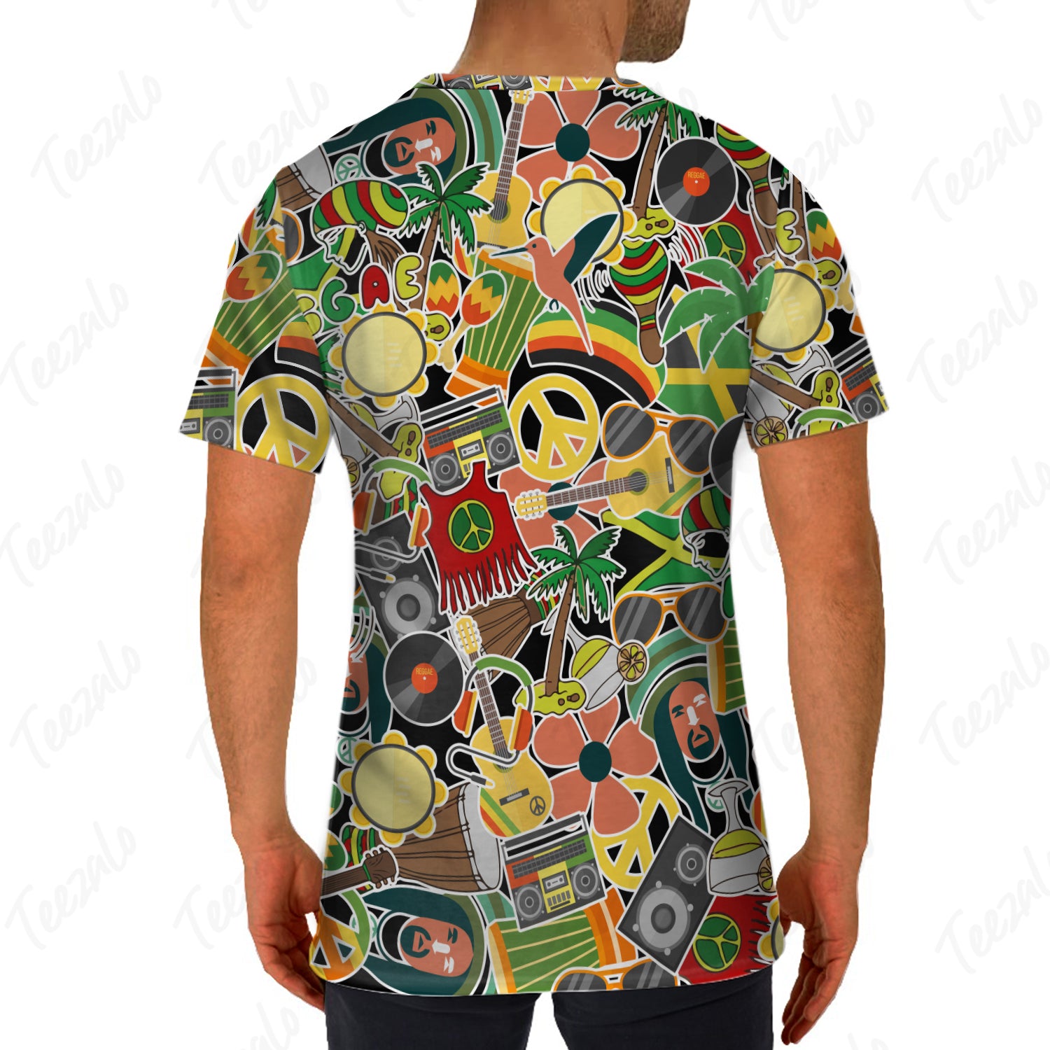 Jamaica With Symbols Prints In Full T-shirt