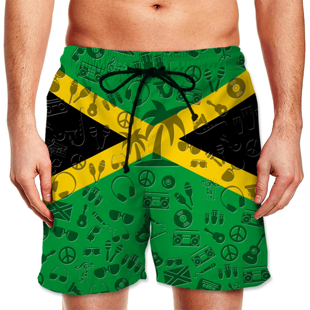 Jamaica Men Beach Shorts With Symbols On Flag