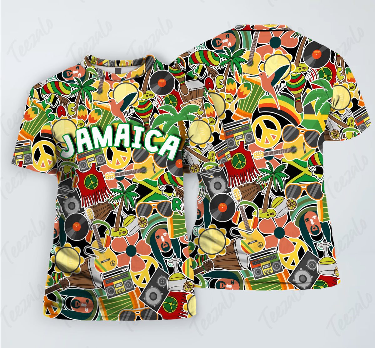 Jamaica With Symbols Prints In Full T-shirt