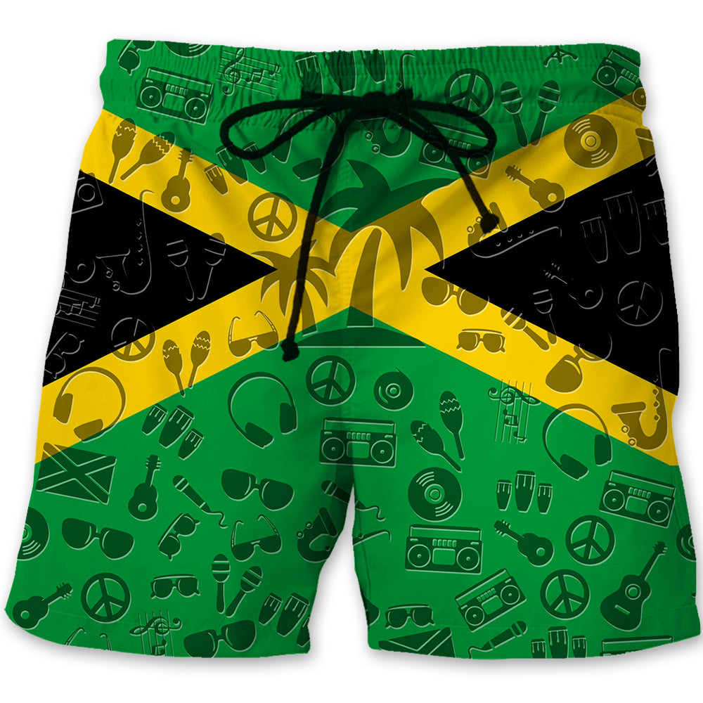 Jamaica Men Beach Shorts With Symbols On Flag - Teezalo