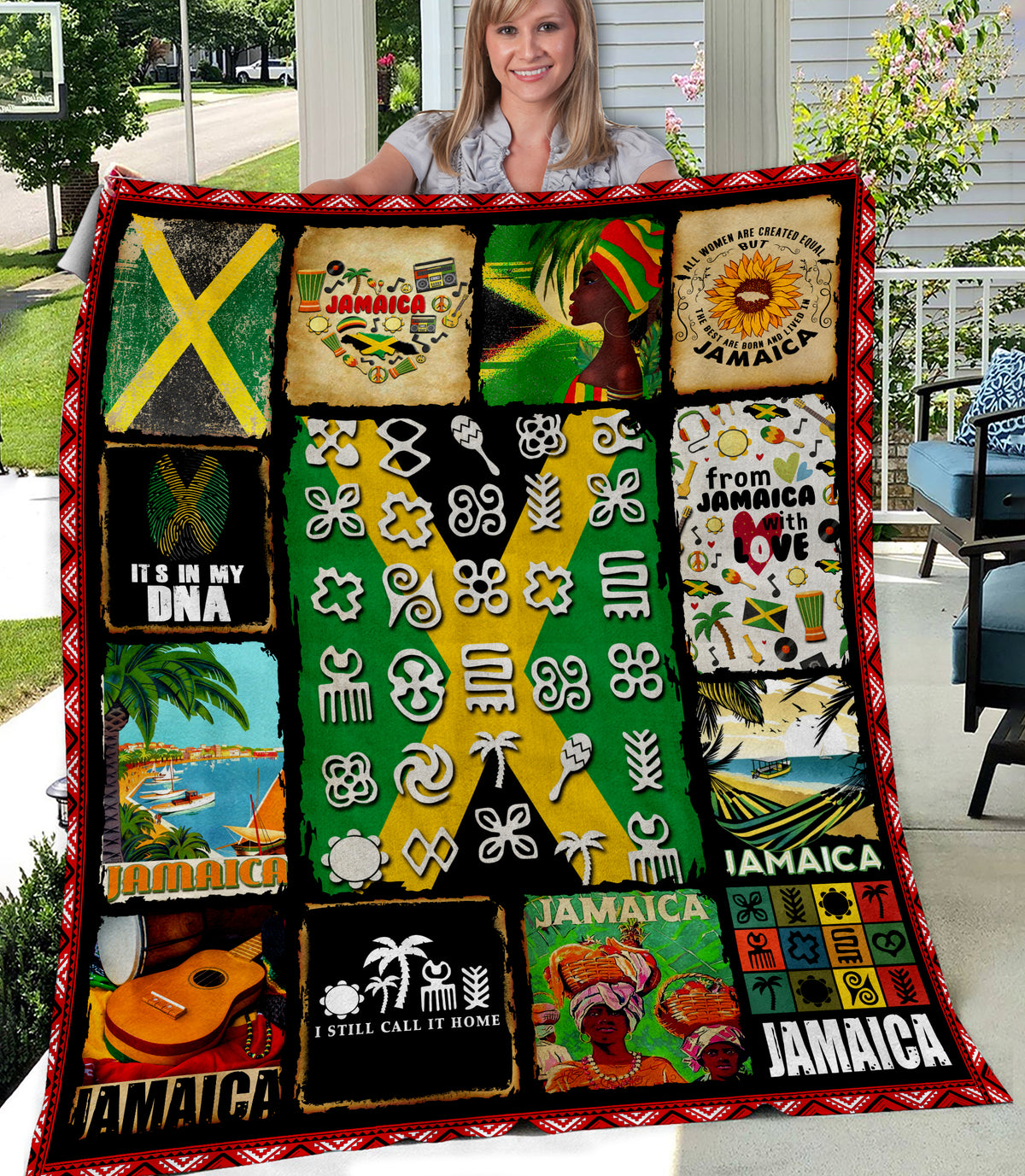 Jamaica Blanket With Symbols For Jamaica Pride