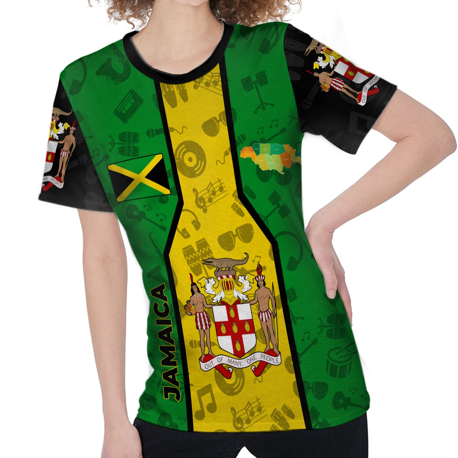 Jamaica Flag Coat of Arms 3D T-shirt With Custom Your Name