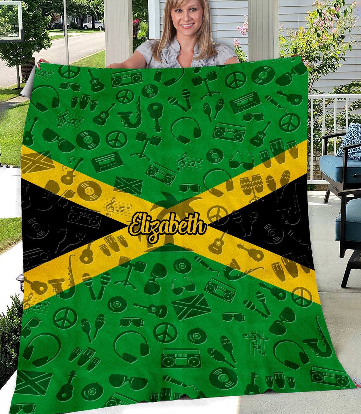 Jamaica Flag And Symbols Personalized Fleece Blanket With Your Name