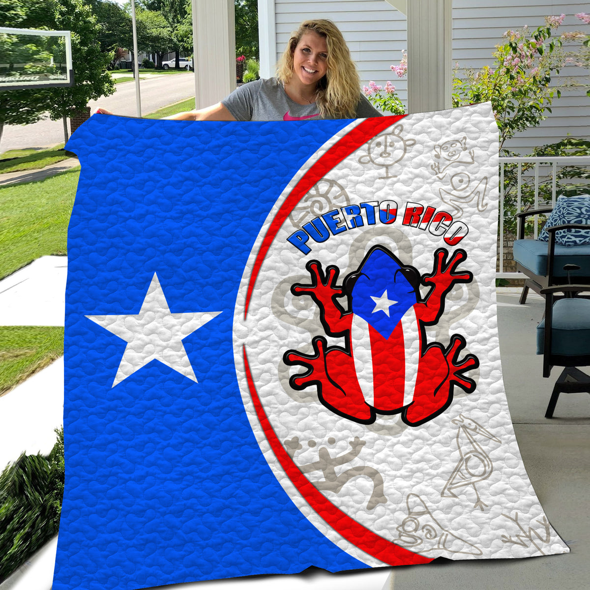 Puerto Rico Flag Coqui Symbols Blanket Quilt - Blanket Born Teezalo