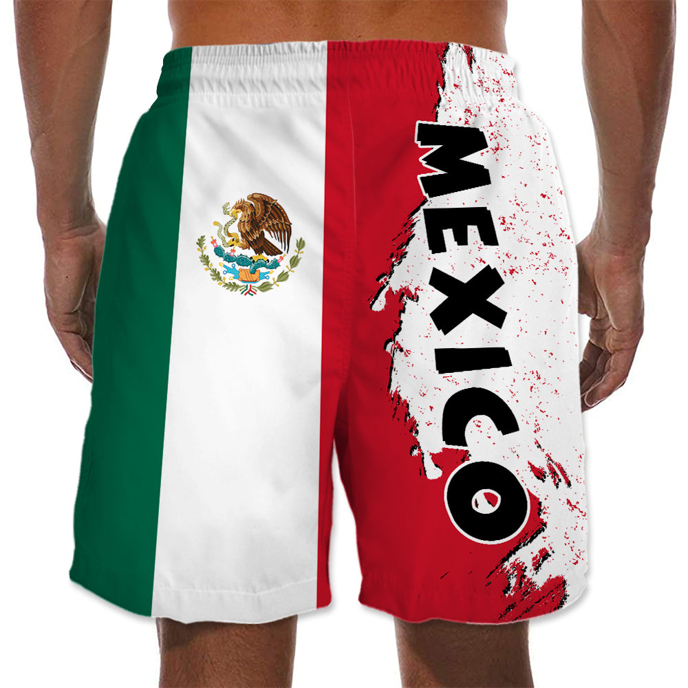 Mexico Half Flag With Grunge Brush Men's Beach Short