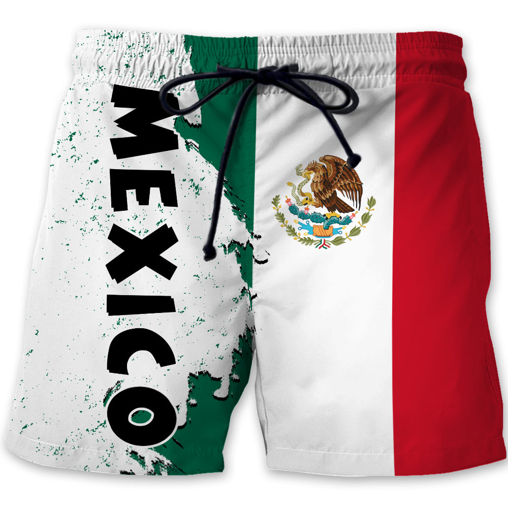 Mexico Half Flag With Grunge Brush Men's Beach Short