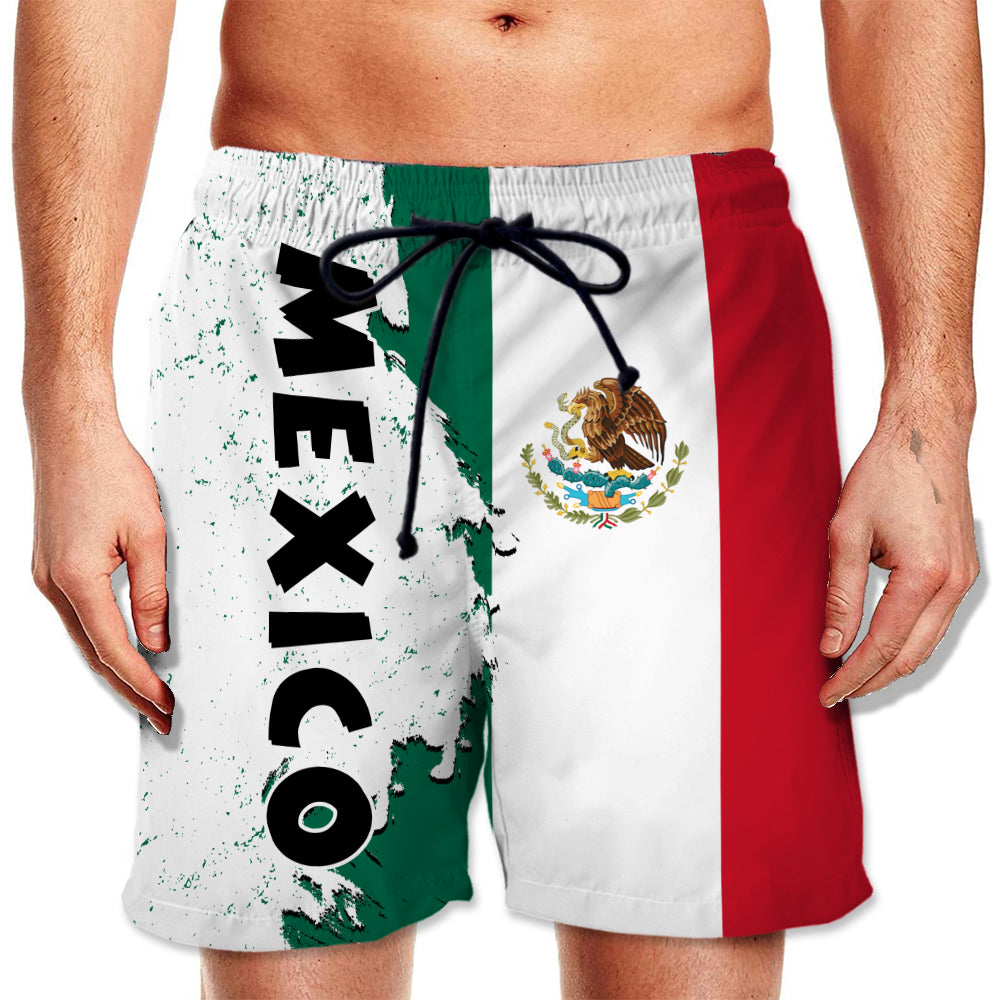 Mexico Half Flag With Grunge Brush Men&#39;s Beach Short