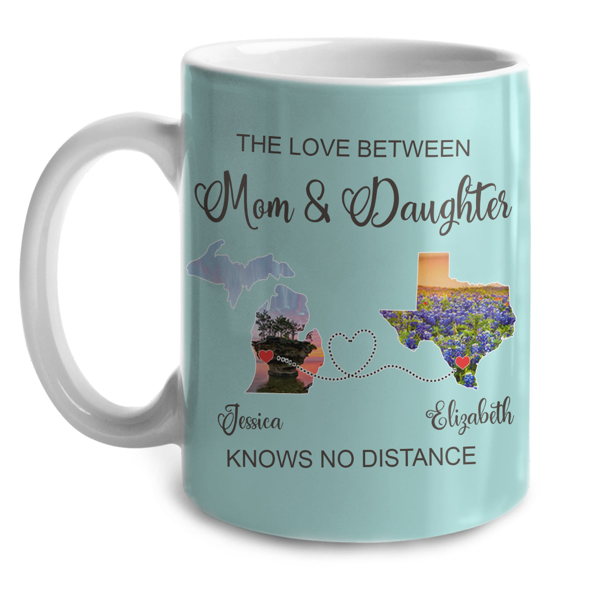 Love Knows No Distance Personalized Mom Coffee Mug - Blue