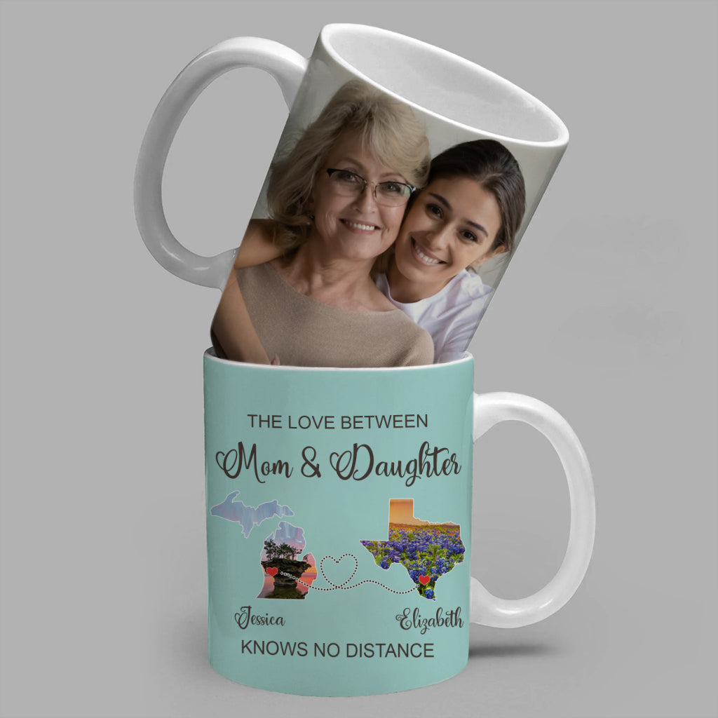 Love Knows No Distance Personalized Mom Coffee Mug - Blue