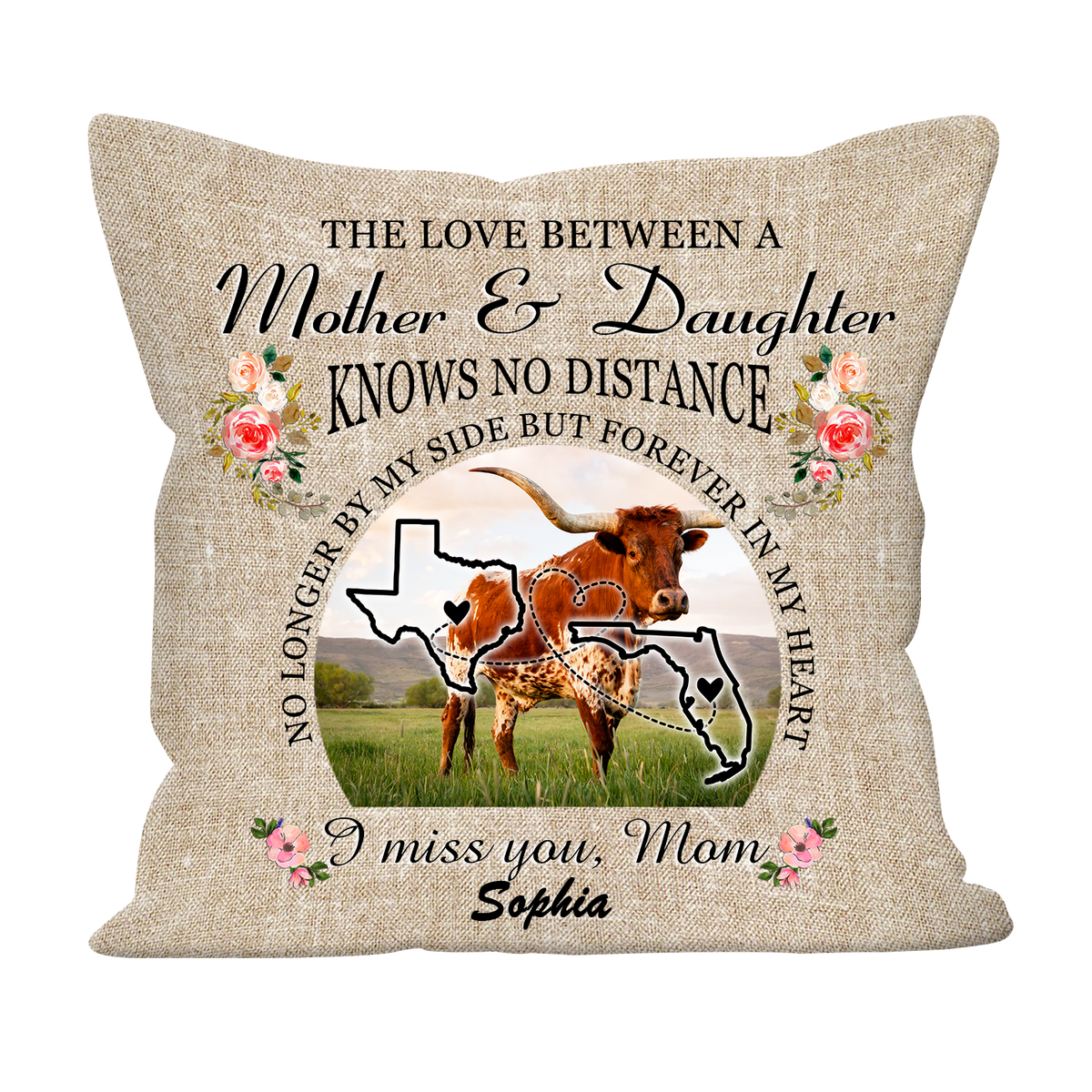 Long Distance Gift for Mom Mother And Daughter Knows No Distance Personalized Pillow - Pillow Long Distance Teezalo