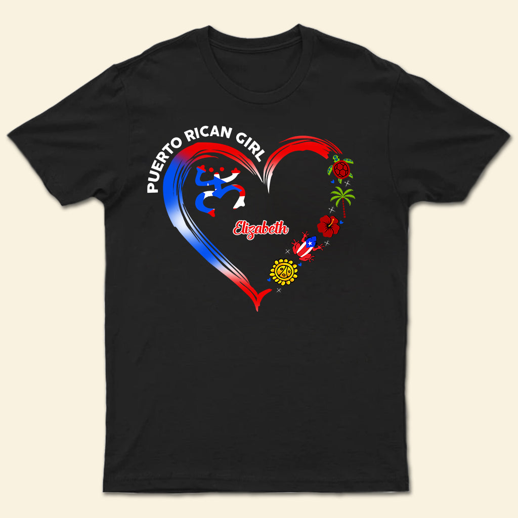 Puerto Rican Girl Heart With Symbols T-shirt