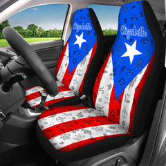 Puerto Rico Flag Frog Taino Custom Name Car Seat Covers For Puerto Ricans