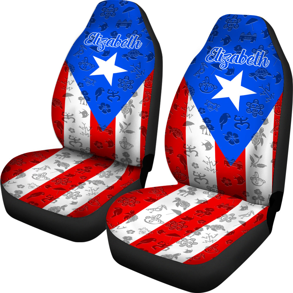 Puerto Rico Flag And Symbols Personalized Car Seat Covers With Your Name 2