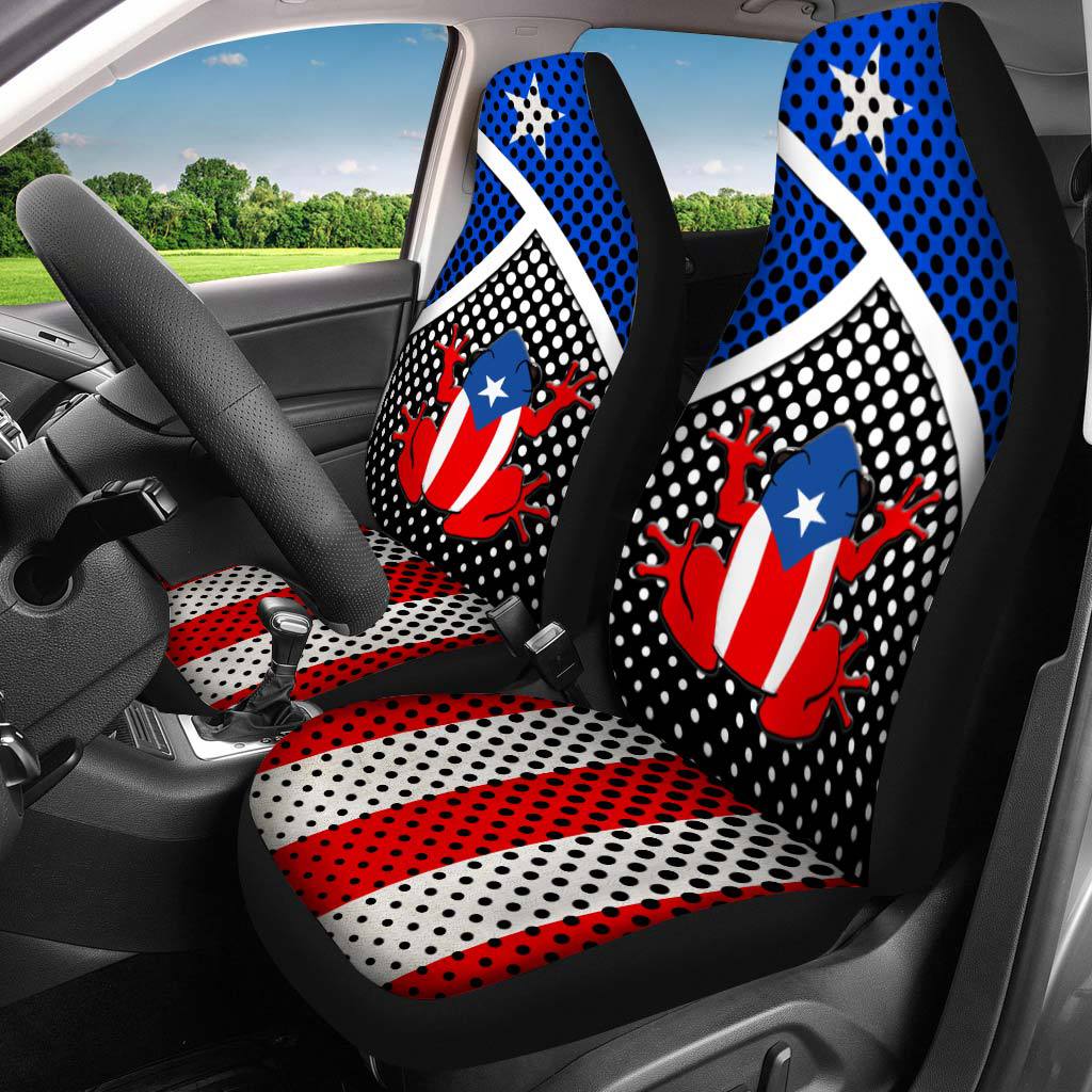 Puerto Rico Flag Frog Taino Custom Name Car Seat Covers For Puerto Ricans