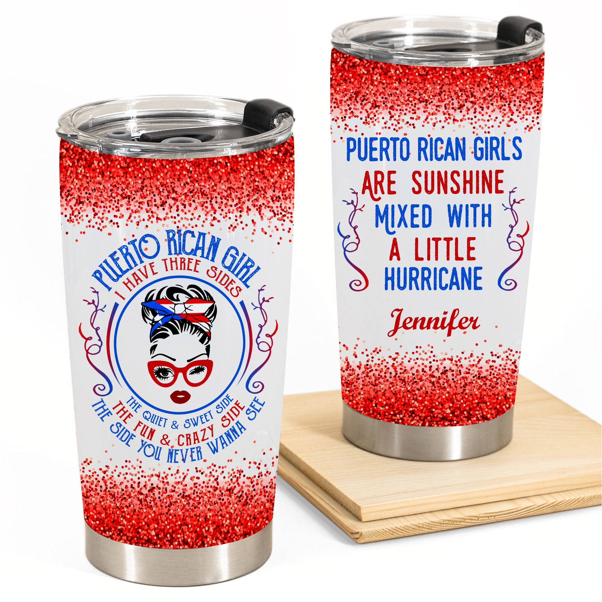 Puerto Rico Personalized Tumbler, Puerto Rican Girls Are Sunshine Mixed With A Little Hurricane