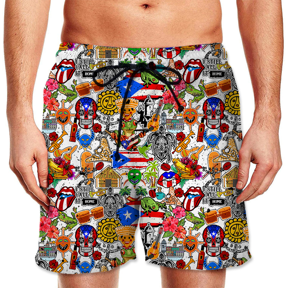 Puerto Rico Men Beach Shorts With Many Symbols