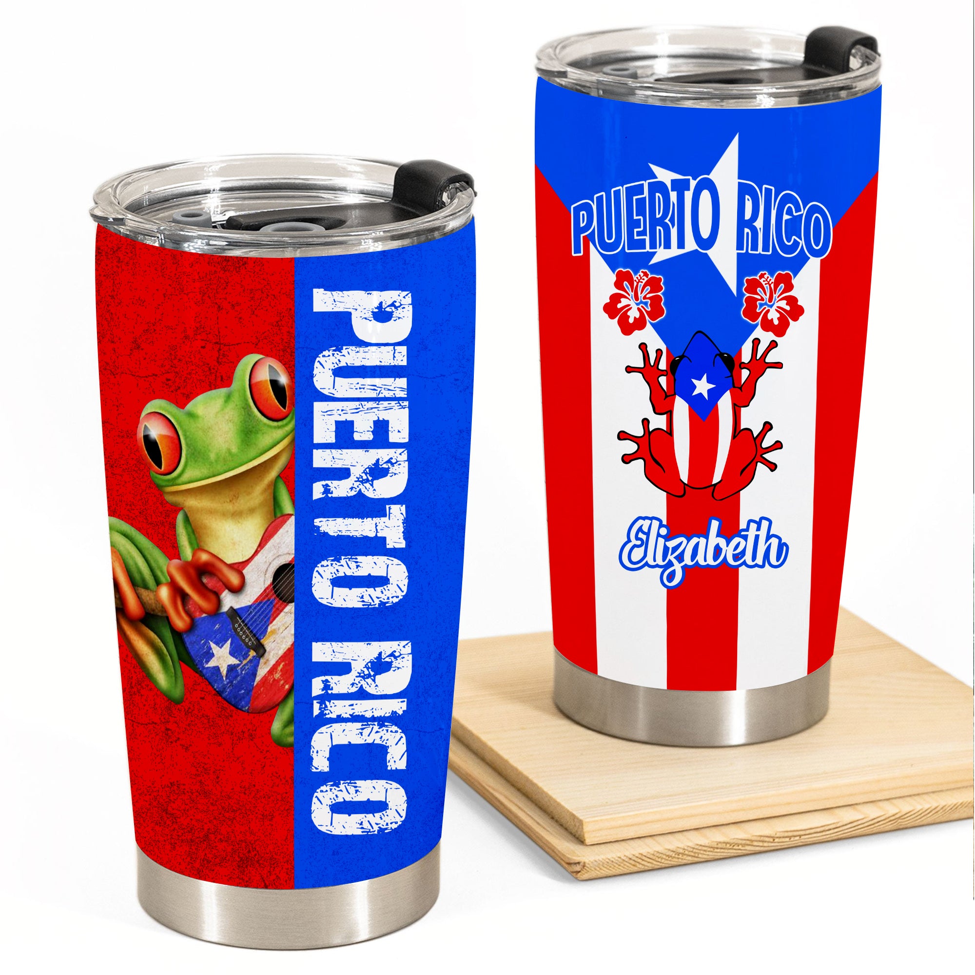 Puerto Rico Flag Personalized Tumbler With Coqui