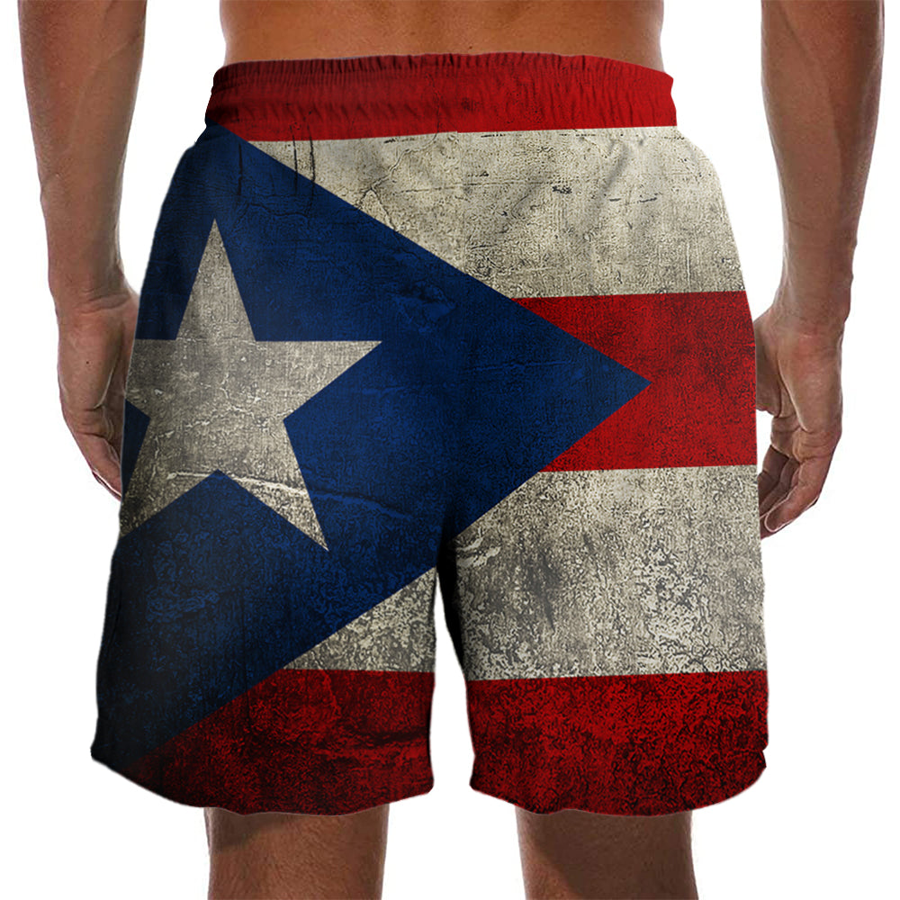 Puerto Rico Men Beach Shorts With Funny Skull